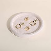 GemeShou Round Jewelry Organizer Plate, Top Microfiber Velvet Jewelry Display Tray, Empty Jewelry Showcase Tray for Necklaces, Bracelets, Rings, Earrings (Cream-Medium, 7.9 x 7.9 in)