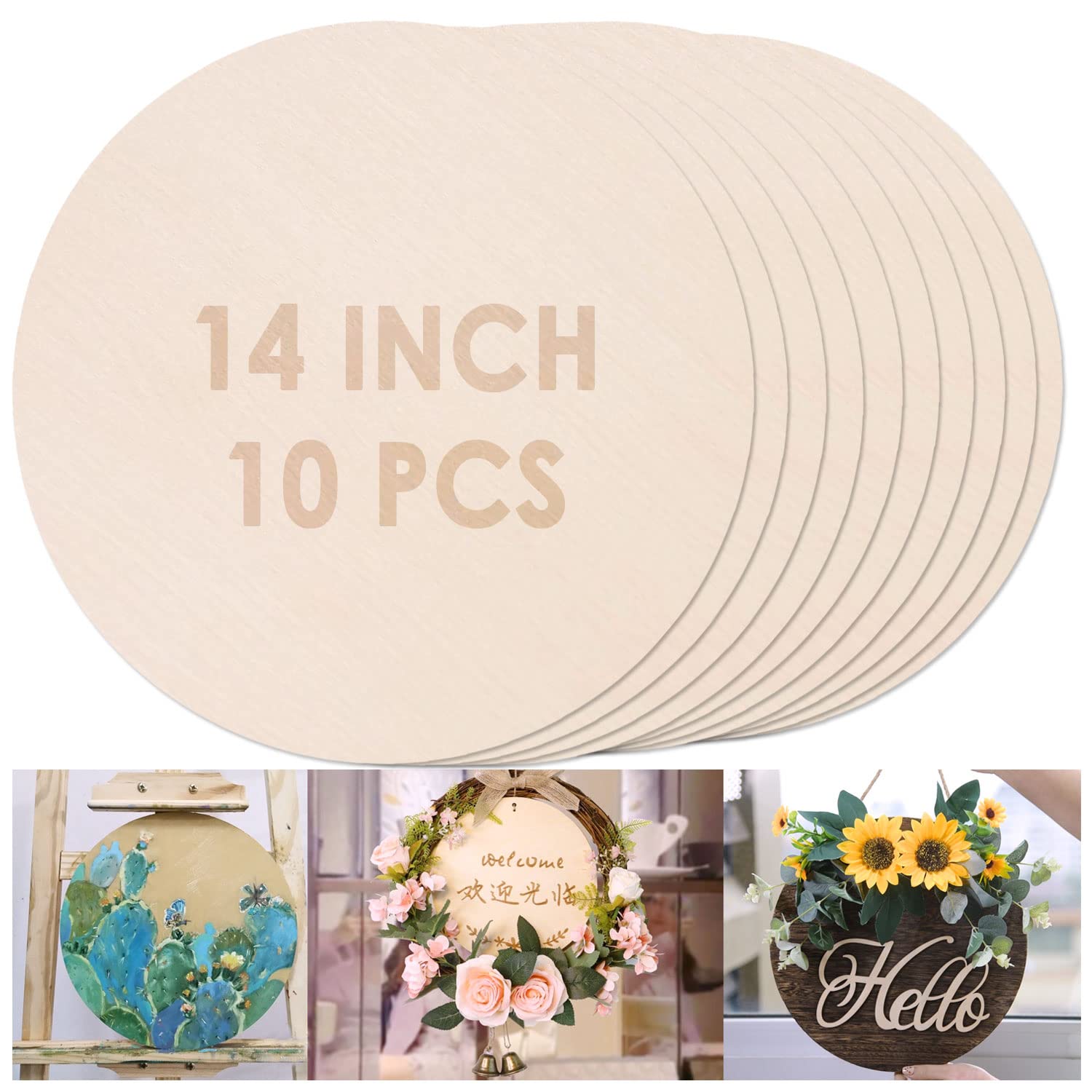 Photo 1 of 10PCS 14Inch Cutouts Blank Round Wood Slice Wood Circles for Crafts, Unfinished Wooden Slices Blank Round Wooden Circles, Wood Circles for Painting, DIY Door Hanger, Home, Party, Decor 0.1 Inch Thick