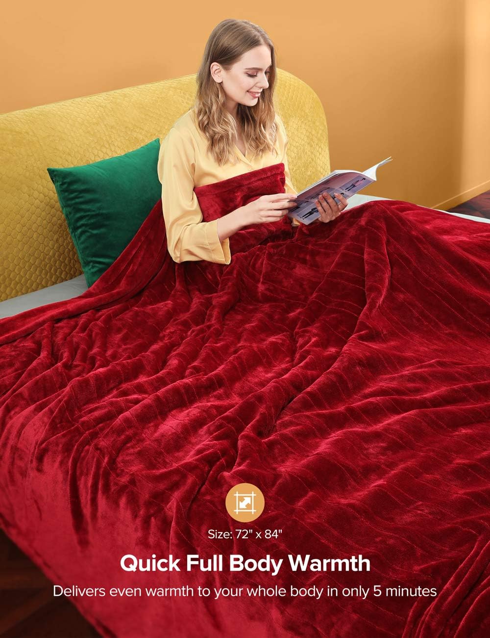 Sable Heated Blankets, 72'' x 84'' Full Size Electric Blanket Throws, Soft Flannel, Full Body Fast Heating, 10 Heat Levels, Auto-Off, ETL Certified, Overheating Protection, Machine Washable (Red): Kitchen & Dining