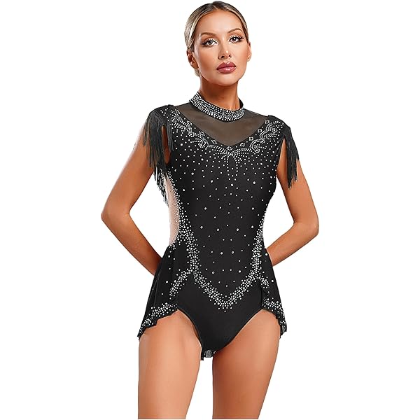JEATHA Herren Tanzbody Mit Strass - V-Ausschnitt Leotard Für Latin & Standardtänze