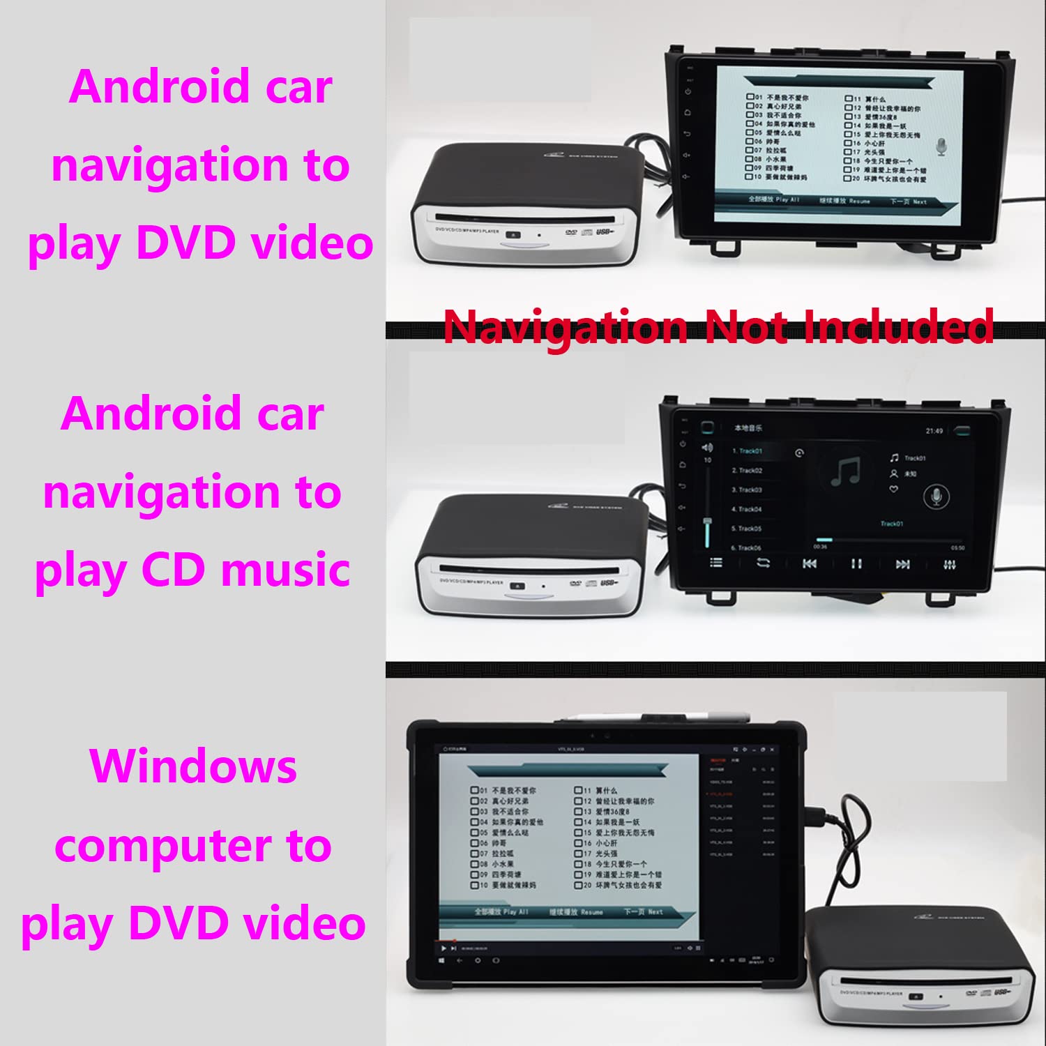 External Car Universal CD Player Machine, Vehicle External USB CD Player for Car Android Navigation-Plug and Play(Android Version 4.4 and Above)