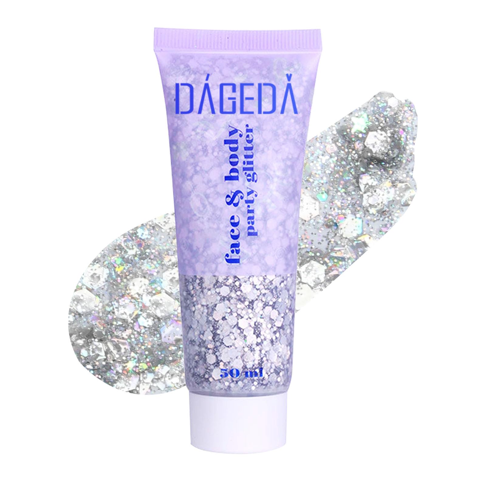 Prreal Body Glitter Gel 50ml, Face Glitters Body Gel Sequins Shimmer Liquid Eyeshadow, Chunky Glitter for Face Hair Nails, Holographic Cosmetic Laser Powder Festival Glitters Makeup#Silver