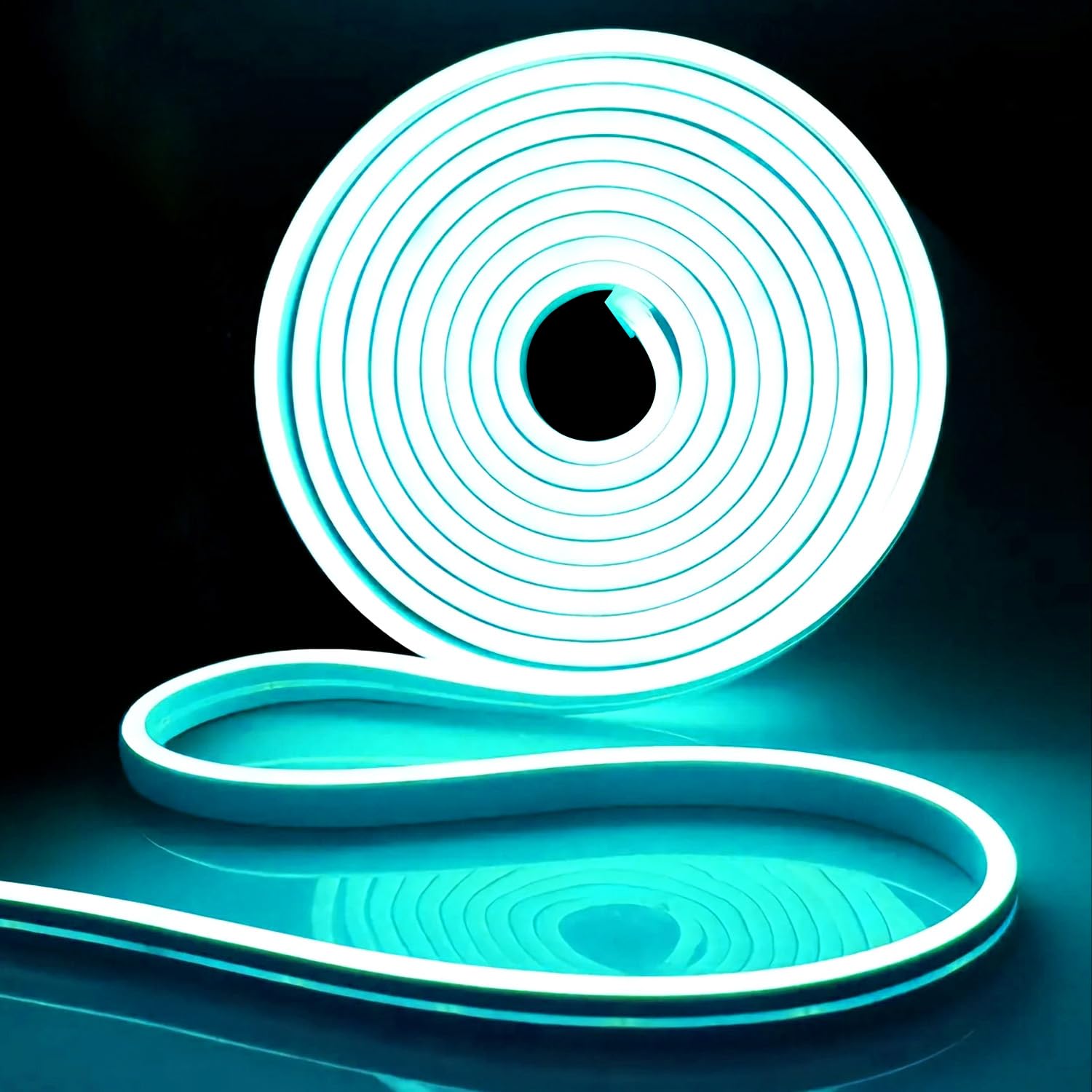 iNextStation Ice Blue LED Strip Light, 5M Cuttable Neon Rope Lights, 12V Outdoor Waterproof Silicone Lights for Gaming Room Monitor Bedroom TV Backlight Bar Wall Shop Window Ambient Lighting (No Plug)