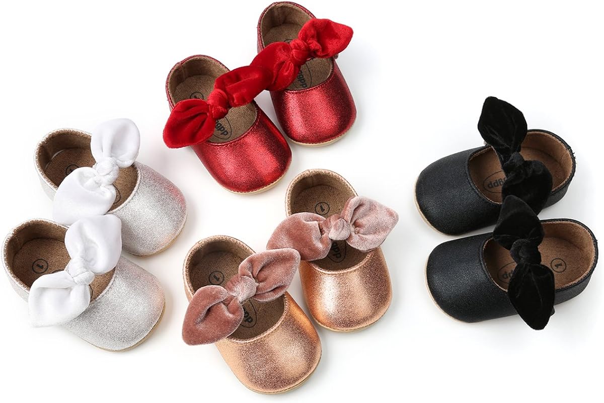  | Baby Girls Mary Jane Flats Anti-Slip Rubber Sole Bow Toddler Princess Dress Shoes | Mary Jane