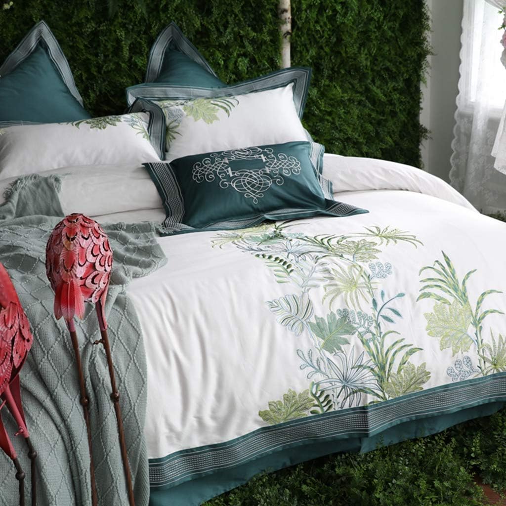 Sstony Egyptian Cotton Bedding Set Green White King Large Size