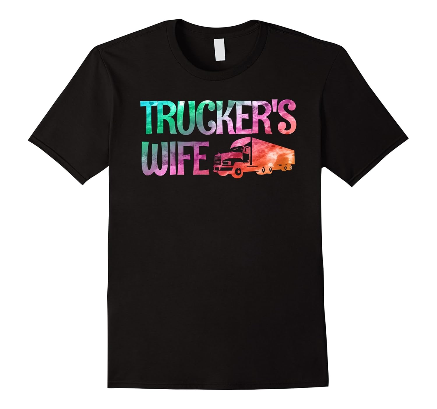 Trucker's Wife Colorful Semi-Trailer Truck Graphic T-Shirt-Rose