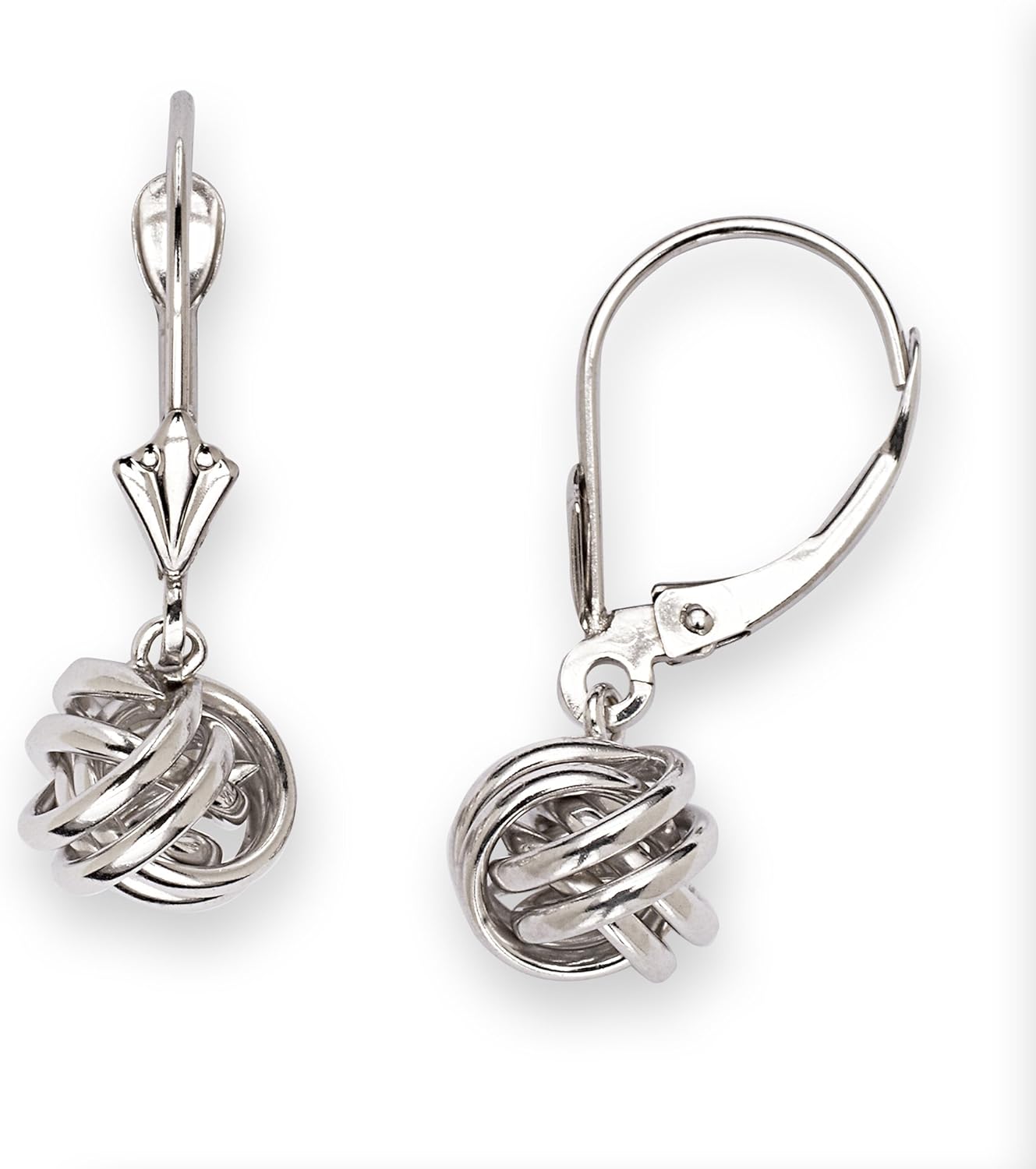 14ct White Gold Small Knot Drop Leverback Earrings Measures 24x8mm