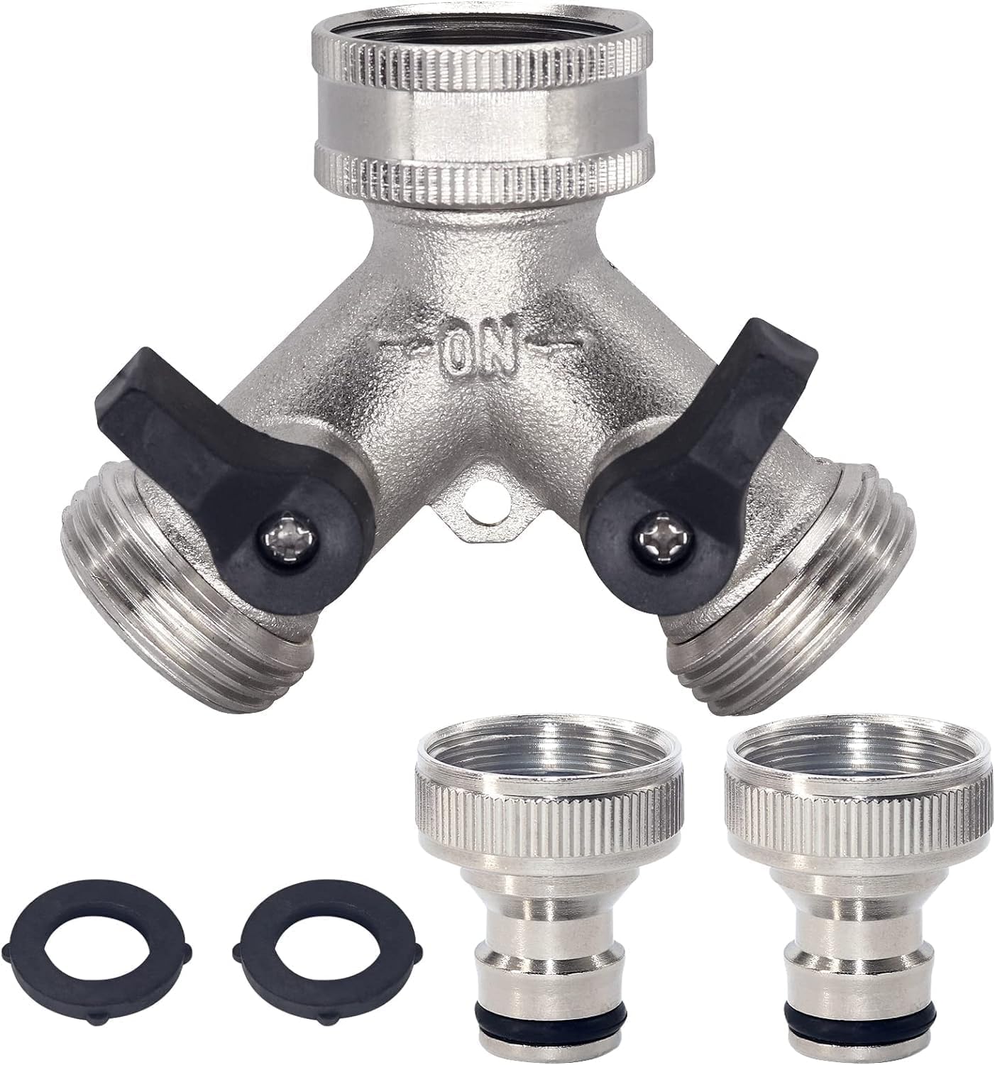 Wzzy Gurden 2 Way garden Hose Splitter,Garden Hose Splitter, Y Valve, Two Way Tap Connector with 2 x3/4" Quick Connector, 3/4" Tap Y Splitter Brass Hose Connector