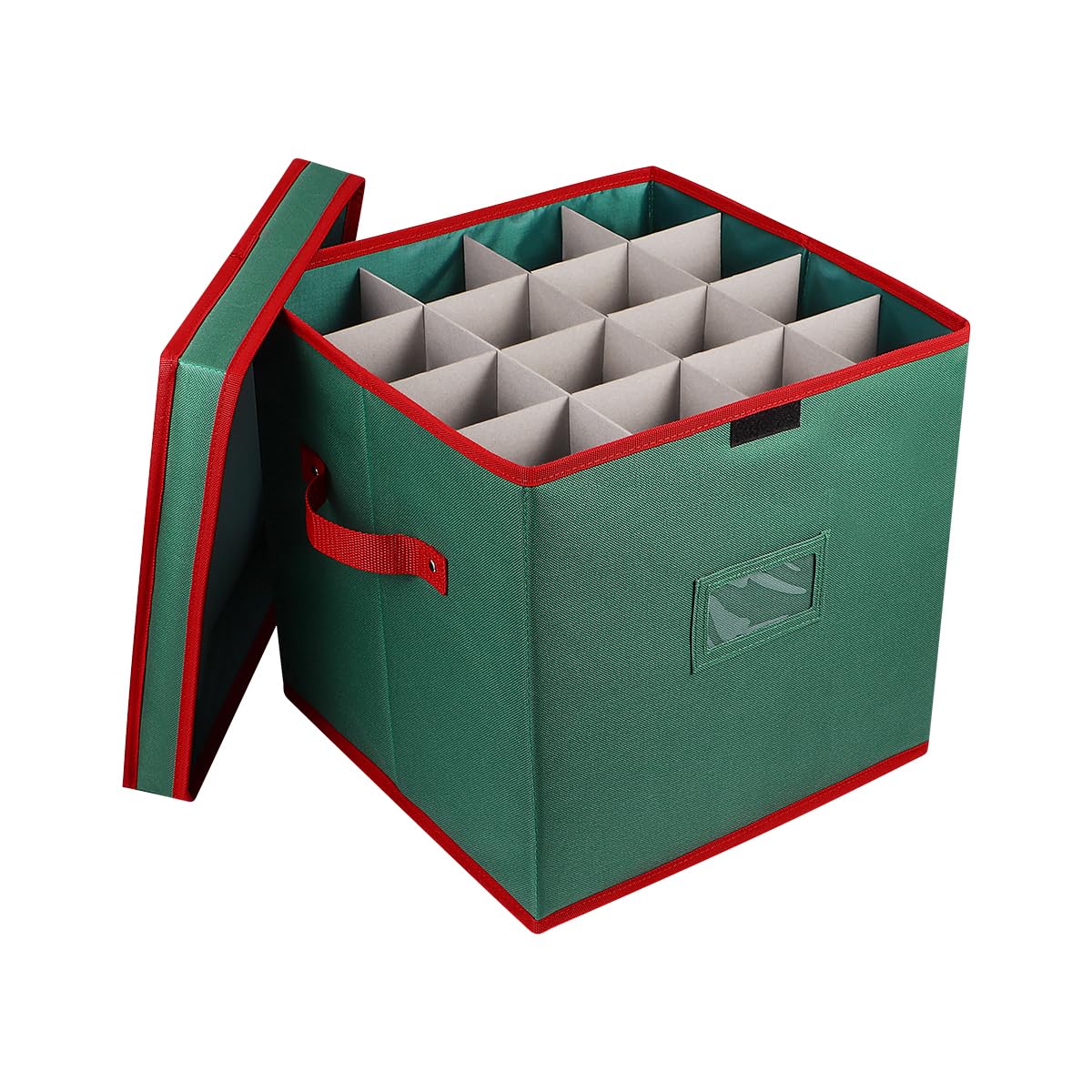 Christmas Bauble and Decoration Storage Cube With Dividers for 64 Xmas Ornaments, Foldable Christmas Bauble Storage Box 4 Layer Holder with Separators, Zipped Lid and Handles(Green)