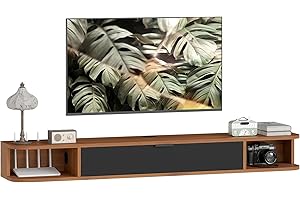 HOMCOM 55" Floating TV Stand for TVs up to 60 Inch, Modern Wall Mounted Media Console with Flip Drawer, 2 Open Shelves and Ca