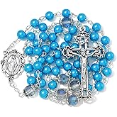 KOMI 6 MM Pearl Rosary Beads With Crucifix, Catholic Necklace for Women With Velvet Bag or Rosary Box