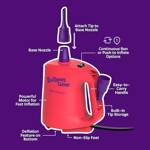 BALLOON TIME ELECTRIC AIR INFLATOR AND DEFLATOR – POWERFUL PORTABLE ELECTRIC AIR PUMP FOR BALLOONS, BALLOON ARCH, PARTY DECORATIONS, INFLATABLES, AND AIR MATTRESSES