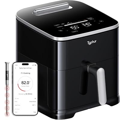 Typhur Sync 8QT AI Smart Air Fryer with Built-in Wireless Meat Thermometer, 9-in-1 XL Non Toxic Ceramic Airfryer, 450ยฐF Max, Cooks 6lb Whole Chicken, Quiet & Dishwasher Safe, 120V