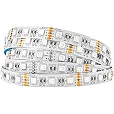 BTF-LIGHTING 5050 RGBW RGB+Warm White(2700K-3000K) 4 Colors in 1 LED Tape Light DC12V 5m 16.4ft 60LED/m Multi-Colored IP30 White 12mm PCB for Bedroom Kitchen Home Decoration(No Adapter or Controller)