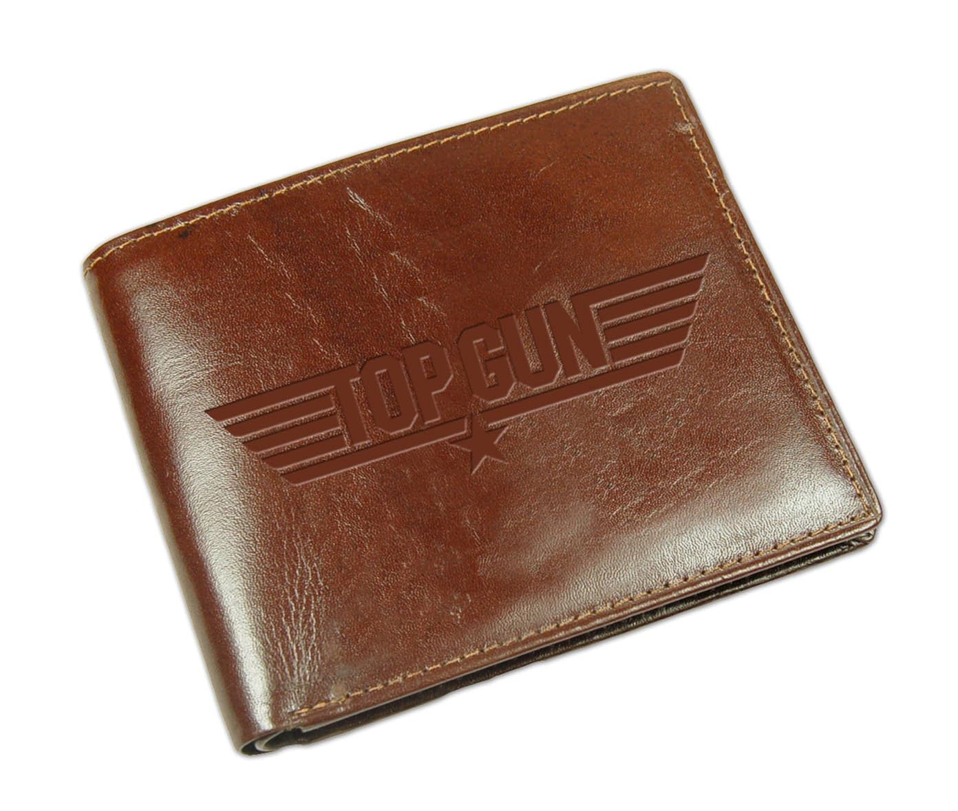 Véritable Logo TOP GUN Mens Brown Leather Wallet Maverick Goose Amazon