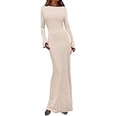 PRETTYGARDEN Women's Fall Fashion 2026 Long Sleeve Maxi Dress Ribbed Knit Boat Neck Bodycon Casual Dresses Going Out Outfits