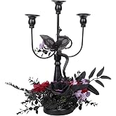 Halloween Candle Holder, 3 Arms Metal Candelabra, Black Candlestick Holder, Gothic Spooky Halloween Decor for Coffee Table/Dining Table Centerpiece, 18