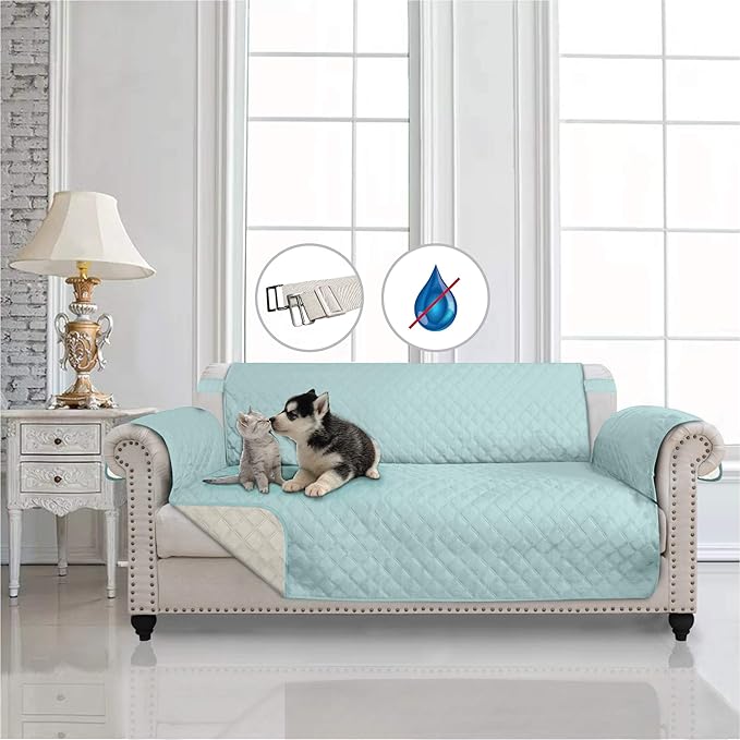 COMFII HOME 100 Water Repellent Reversible Quilted Sofa Couch Cover 3 Seater Adjustable