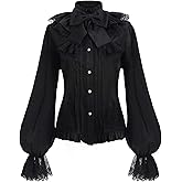 LTAKK Victorian Blouse Women Gothic Shirt Vintage Lotus Ruffle Long Sleeve Tops