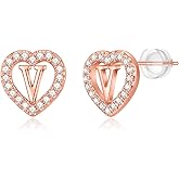 Initial Heart Earrings for Girls - Sterling Silver/Rose Gold Heart Initial Stud Earrings for Little Girls Kids Baby Earrings Non Tarnish Hypoallergenic Earrings for Teen Girls Gifts Jewelry Sterling Silver Earring Post