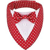 ADOGGYGO Valentine Dog Tuxedo Bandana, Red Heart Pet Tux with Bowtie Adjustable Valentine Costume for Medium Dogs Pets (M)