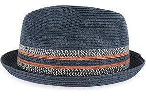 HATS IN THE BELFRY Belfry Men/Women Summer Straw Pork Pie Trilby Fedora Hat in Blue, Tan, Black