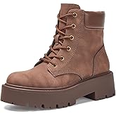 YZ Lace-up Combat Boots Ankle Bootie for Women-Water-Resistant Side Zip Platform Lug sole Boots
