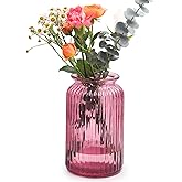 OFFIDIX Glass Vase,7.3 * 4.3in Vertical Line Geometric Faceted Design Flower Vase