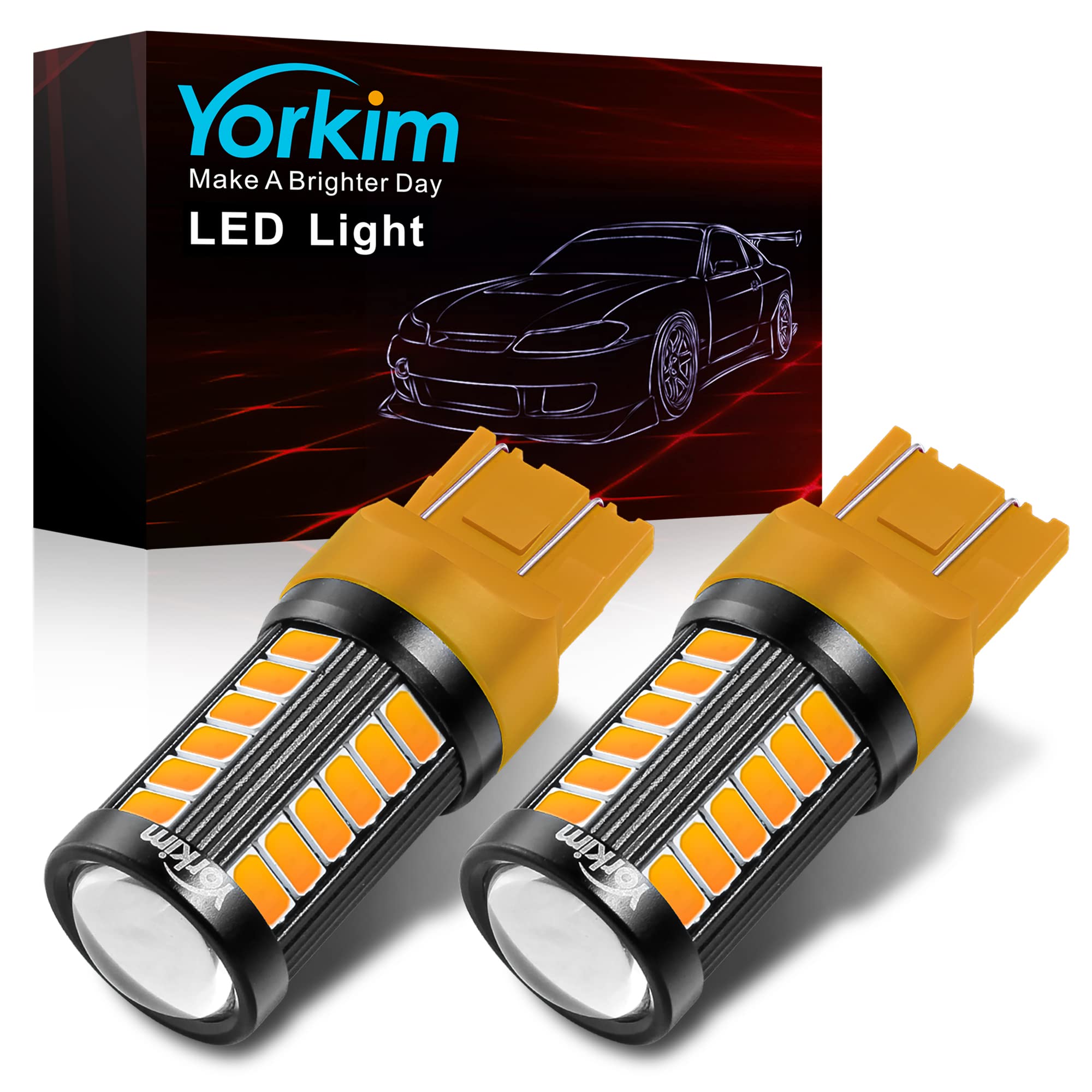 Photo 1 of Yorkim 7440 Led Bulb Bright Amber Lights, T20 Led, 7443 Led Bulbs, 7441 Led, W21W Led, 7444 Bulbs, for reverse/backup/brake light - 5730 33 SMD pack of 2