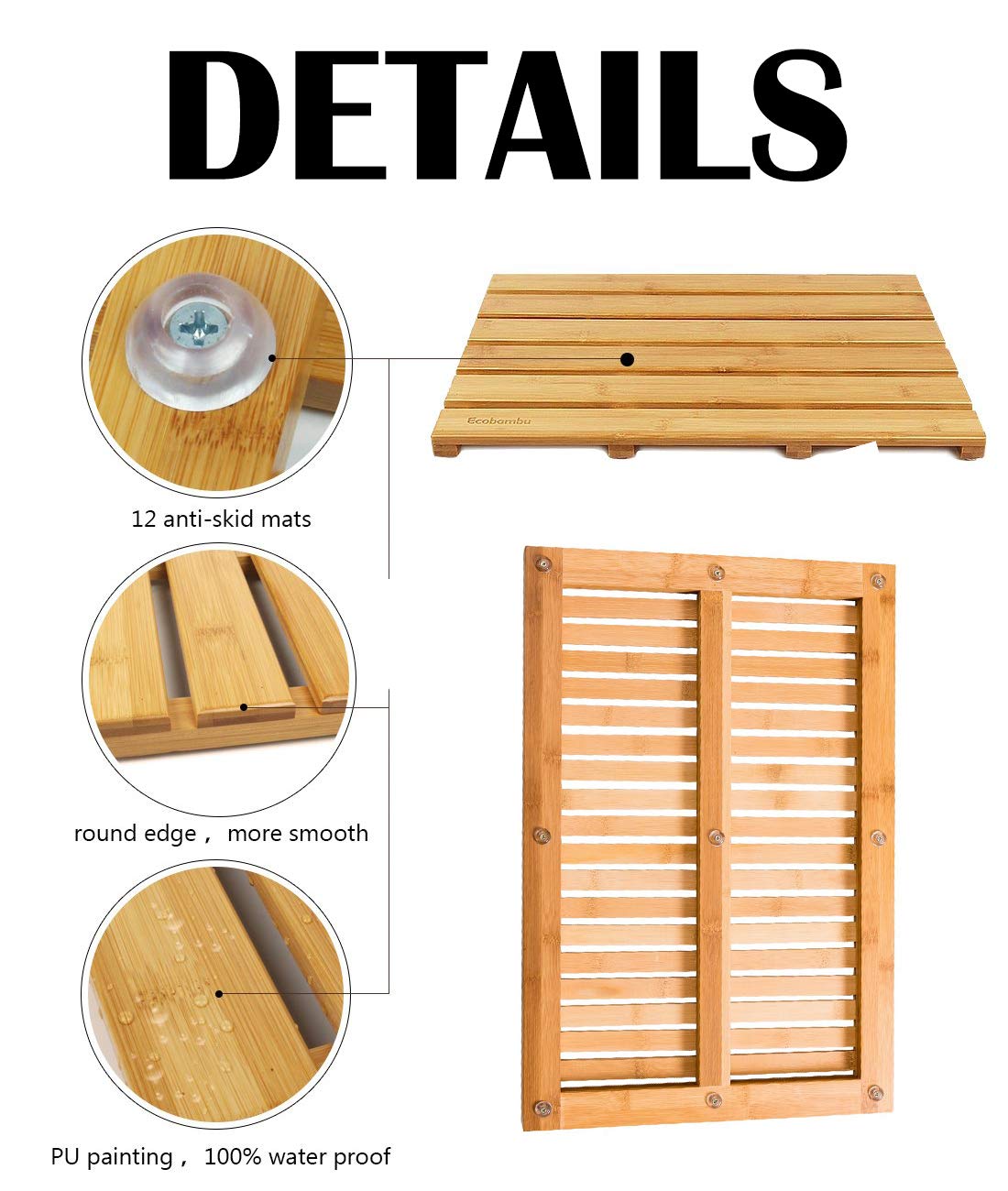 Salle De Bain Et Wc Liveinu Caillebotis De Douche Bois Naturel Antiderapant Tapis De Bain En Bambou Tapis De Sauna Tapis De Baignoire Caillebotis Natte Anti Glisse 50x80cm Cuisine Maison Ameublement Et