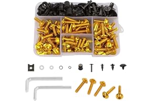CHIFUN Motorcycle Fairing Bolt Kit, 195 Pcs M5 M6 Aluminum Screws Assortment Kit Plastic Grommets Nuts Washers Clips Universal for Sport Dirt Bike Bodywork Fairing Windscreen (Gold)