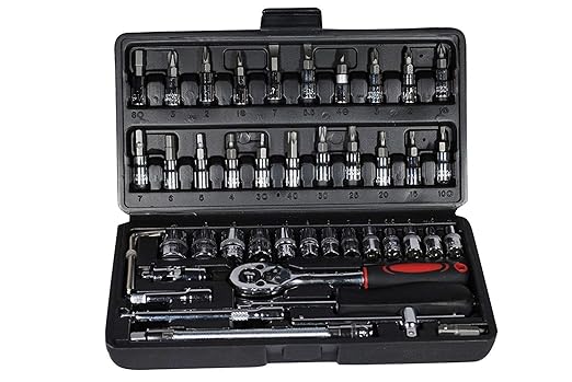 HK Store 46 Pieces Spanner Socket Combination Tool Kit & Screwdriver and Socket Set | Wrench for Easy Repair with protective Case| 46 in 1 | Stainless Steel | Multicolor