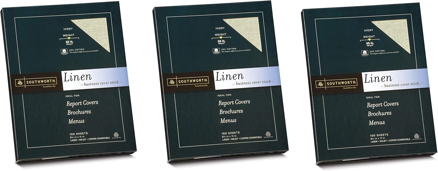 Southworth 25% Cotton Linen Coverstock, 8.5 x 11 inches, Ivory, 65 lb, 100 Sheets (Z560CK) : Writing Paper : Office Products