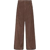 LookbookStore Corduroy Pants for Women High Waisted Wide Leg Elastic Waist Casual Work Pants Fall Trousers with Pockets