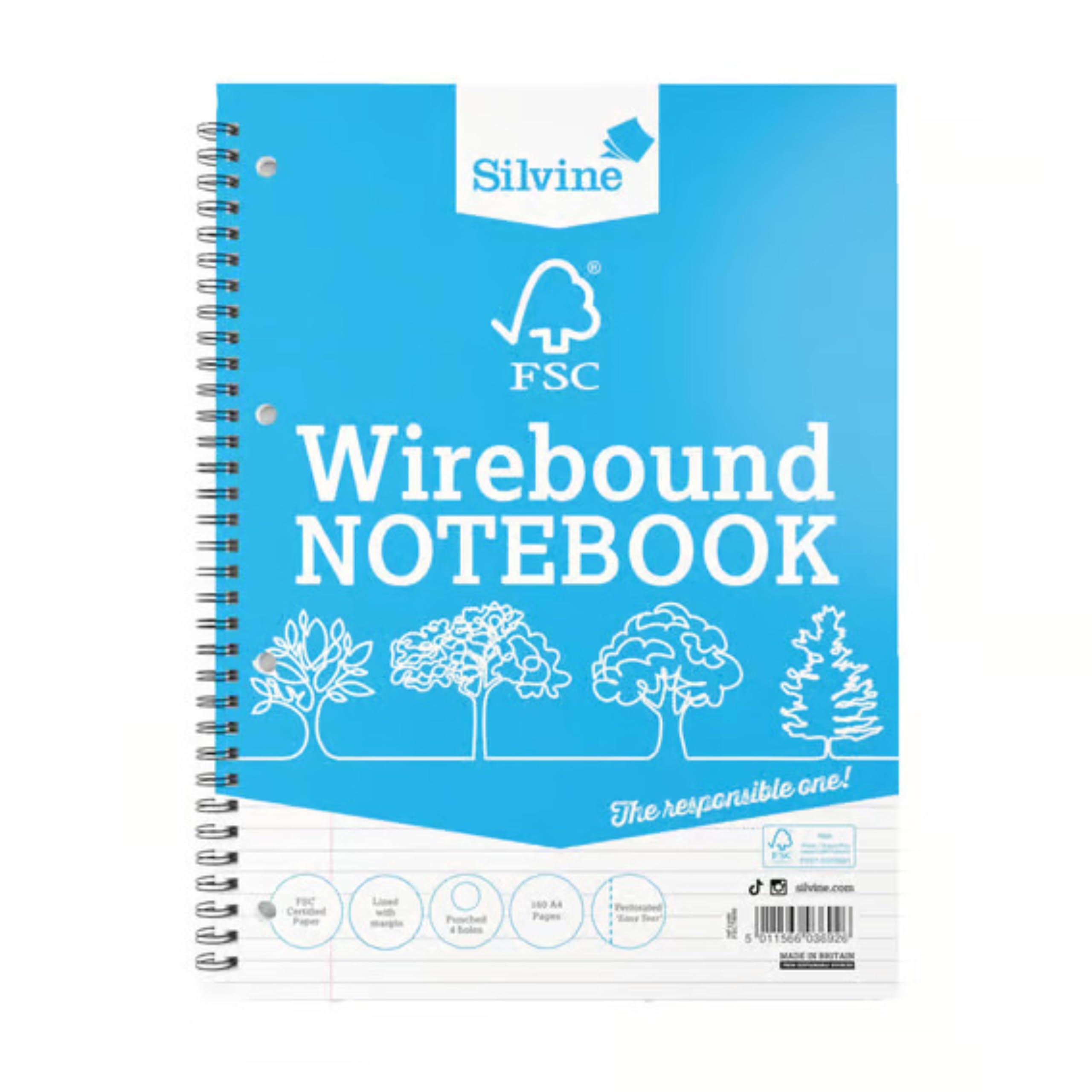 Silvine A5 Everyday FSC Twin Wire Notebook - Ruled 8mm Feint, 160 pages of FSC Certified Paper. Ref FSCTWA5