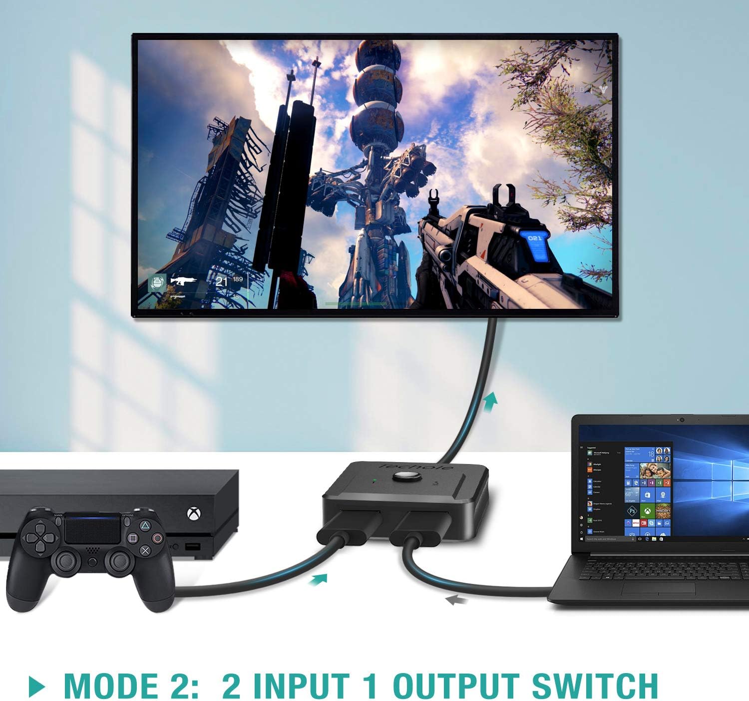 HDMI Switch 4K HDMI Splitter-Techole Updated Bi-Directional HDMI Switcher 1 in 2 Out or 2 in 1, HDMI Switch Splitter Supports 4K 3D HD 1080P for Xbox PS4 Fire Stick Roku HDTV(HDMI Cable NOT Include): Home Audio & Theater