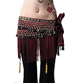 ZLTdream Women's Belly Dance Tribal Hip Scarf with Fringe Coins Flannel
