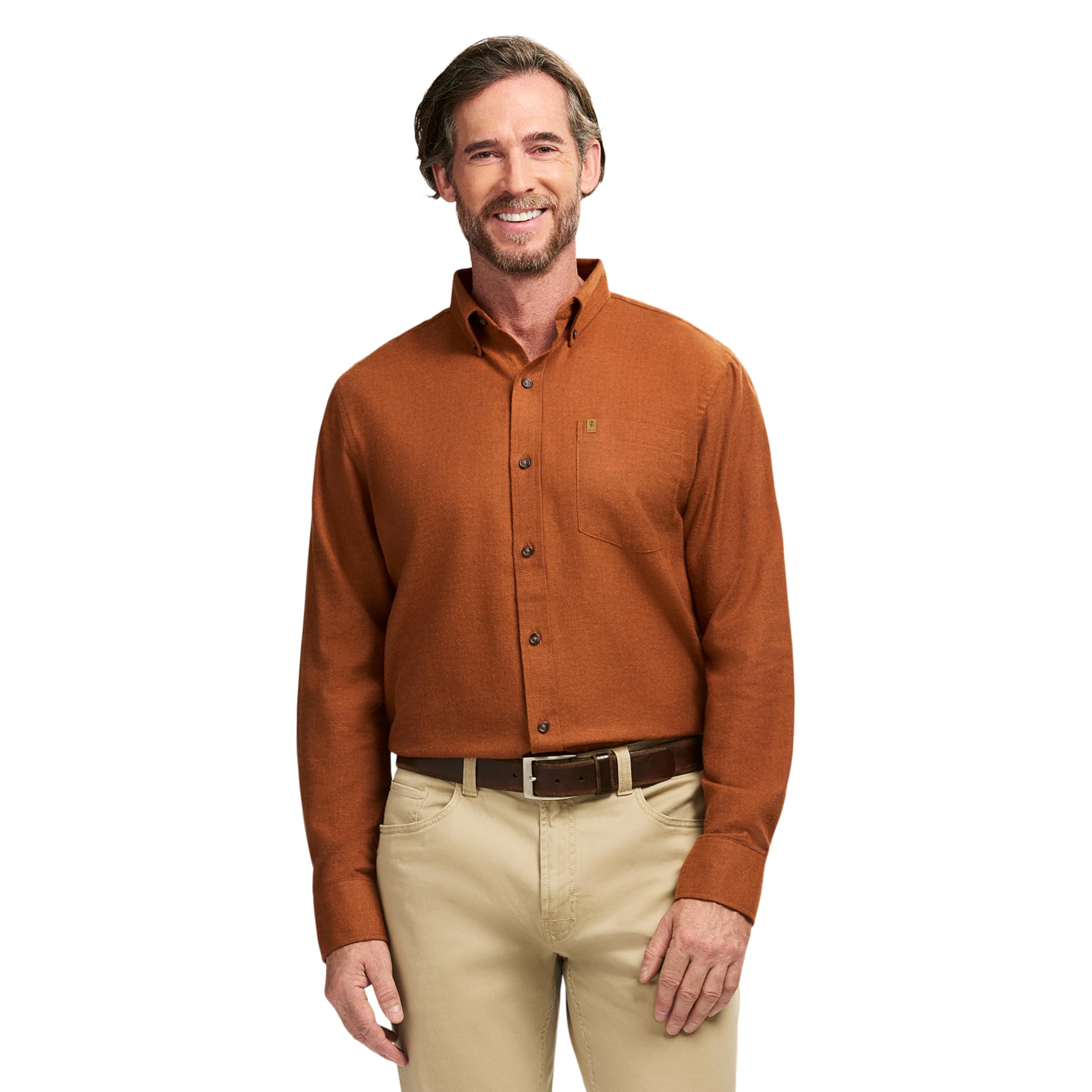 Izod Men's Stratton Flannel Long Sleeve Button Down Shirt, Bombay Brown, Small Image