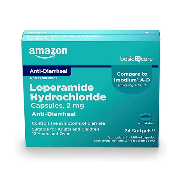AMAZON BASIC CARE LOPERAMIDE HCL 2 MG SOFTGELS, ANTI-DIARRHEAL, MADE IN USA, 24 COUNT (PACK OF 1)