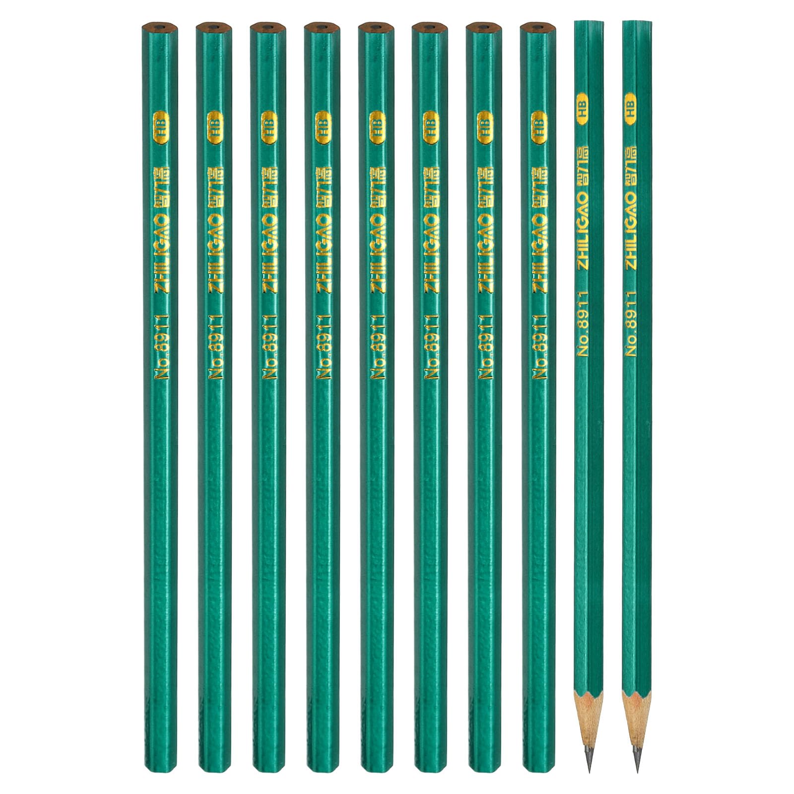 PATIKIL Green Hexagon Pencils, 10 Pack HB Graphite Pencils Wood Pencils Double-Ended Pencil for Classroom Office Engineering Marking
