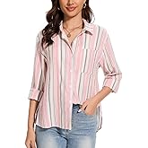 YOUNIFIZ Womens Linen Shirts Long Sleeve Summer Casual 2025 Collared Striped Button Down Blouse