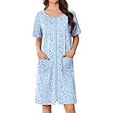 Ekouaer Women Zip Up Robe Short Bathrobe Lightweight House Coats Floral Print House Dress with Pockets Nightgown S-3XL