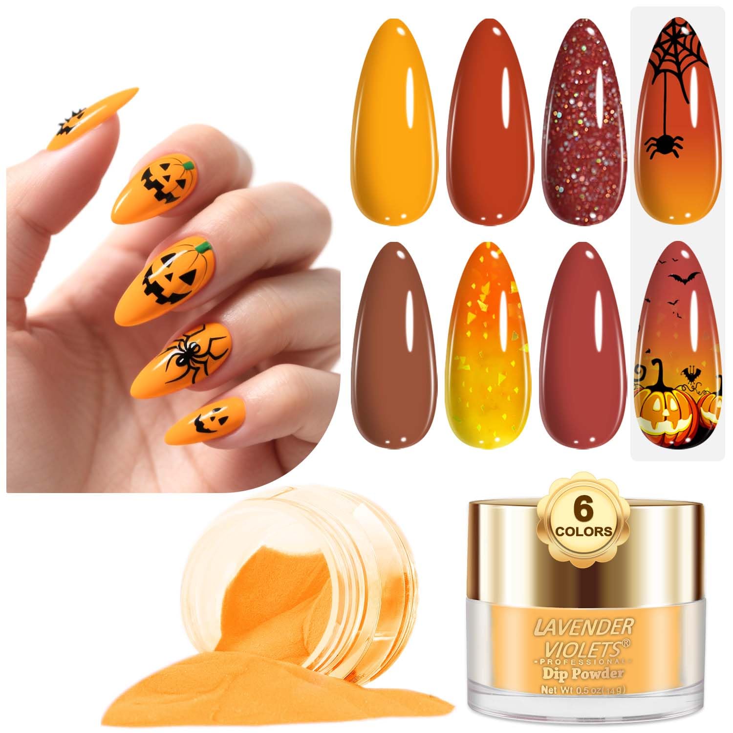 Lavender Violets 14g x 6 colours Dip Powder Earth Colors Autumn & Winter Yellow Bright Orange Colors Temperature Changing Nude Brown Nail Art Manicure Large Capacity Dipping Powder Glitter J206