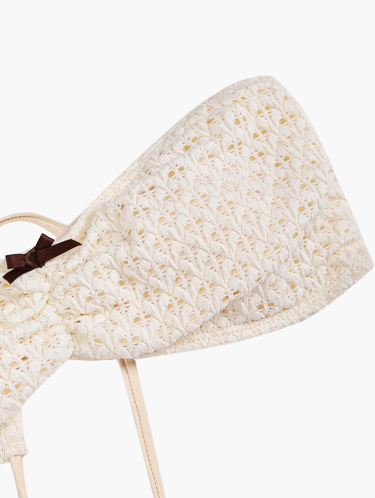 ZAFUL Women's Strapless Bikini Openwork Textured Bow Ruched Lace Up High Cut Bandeau Swimsuit Bathing Suits (0-a-Beige, M) - Image 7