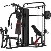 SunHome Multifunction Home Gym Equipment Workout Station, Smith Machine with 138LB Weight Stack, Leg Press, LAT Station for Full Body Training