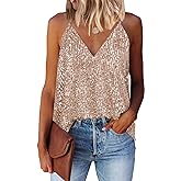 miduo Womens Tank Tops Casual Fashion V Neck Strappy Sequin Sparkle Shimmer Camisole Sleeveless Tanks Tops