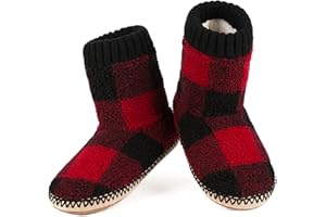 COZYLOOK Men's Warm Up House Boots, Thick Fuzzy Sherpa Fleece Winter Moccasin Socks Non-slip Soles, Cozy Soft Comfy Indoor Shoes Rubber Grippers