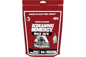 VITAL 4U Screamin Energy Max Hit - Energy Shots Extra Strength with Ginseng & Caffeine - 100% B-1, B-2, B-3, B-6, B-7 and B12 Coffee Mocha, 24 Count