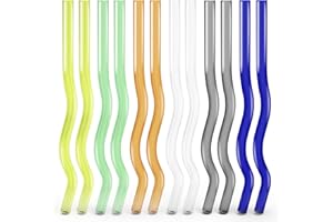 6/12 Piece OD 10mm 8 Inch Long Glass Tubes, OTXEER Reusable Non-Straight Industrial Borosilicate Blowing Glass Tubing for Tall Cups (12PCS-10mm-Multiple Color)