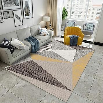 Amazon De Dusg Teppich Modern Trendig Pastell Geometrisches Design Braun Grau Weiss Gelb 80 120 Cm